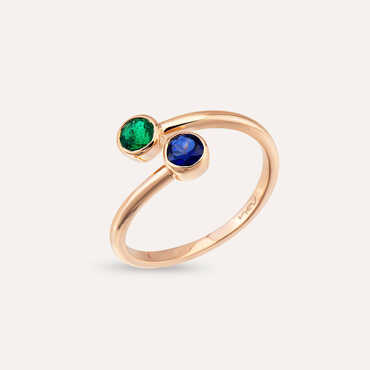 0.56 CT Sapphire and Emerald Rose Gold Ring - Nev Jewellery