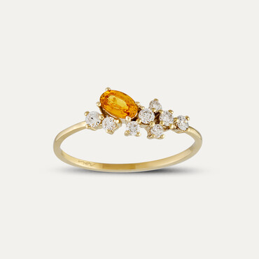 0.57 CT Golden Yellow Safir Pırlanta Taşlı Sarı Altın Yüzük - Nev Jewellery