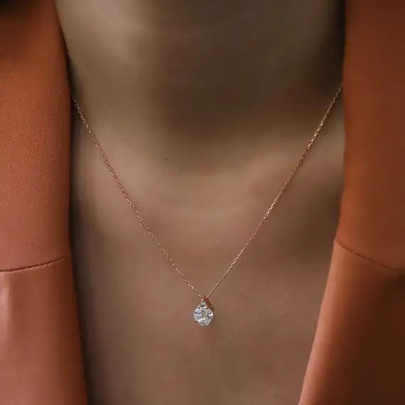 0.57 CT Markiz ve Damla Kesim Pırlanta Taşlı Rose Altın Kolye - 2