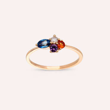0.57 CT Multicolor Sapphire and Diamond Rose Gold Ring - Nev Jewellery