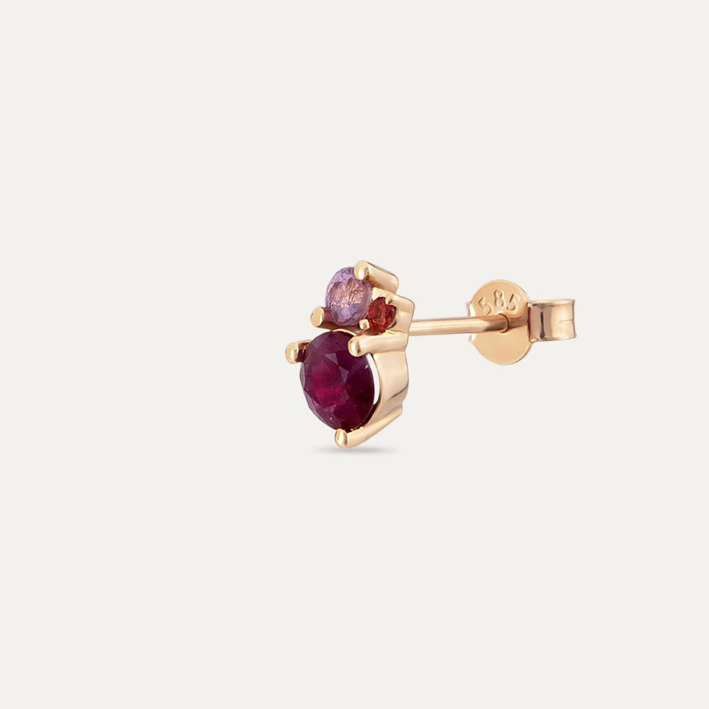 0.57 CT Yakut ve Multicolor Safir Taşlı Rose Altın Tek Küpe - Nev Jewellery (1)