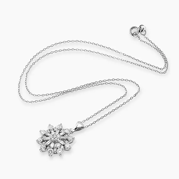 0.60 CT Baget Pırlanta Taşlı Beyaz Altın Kolye - 3