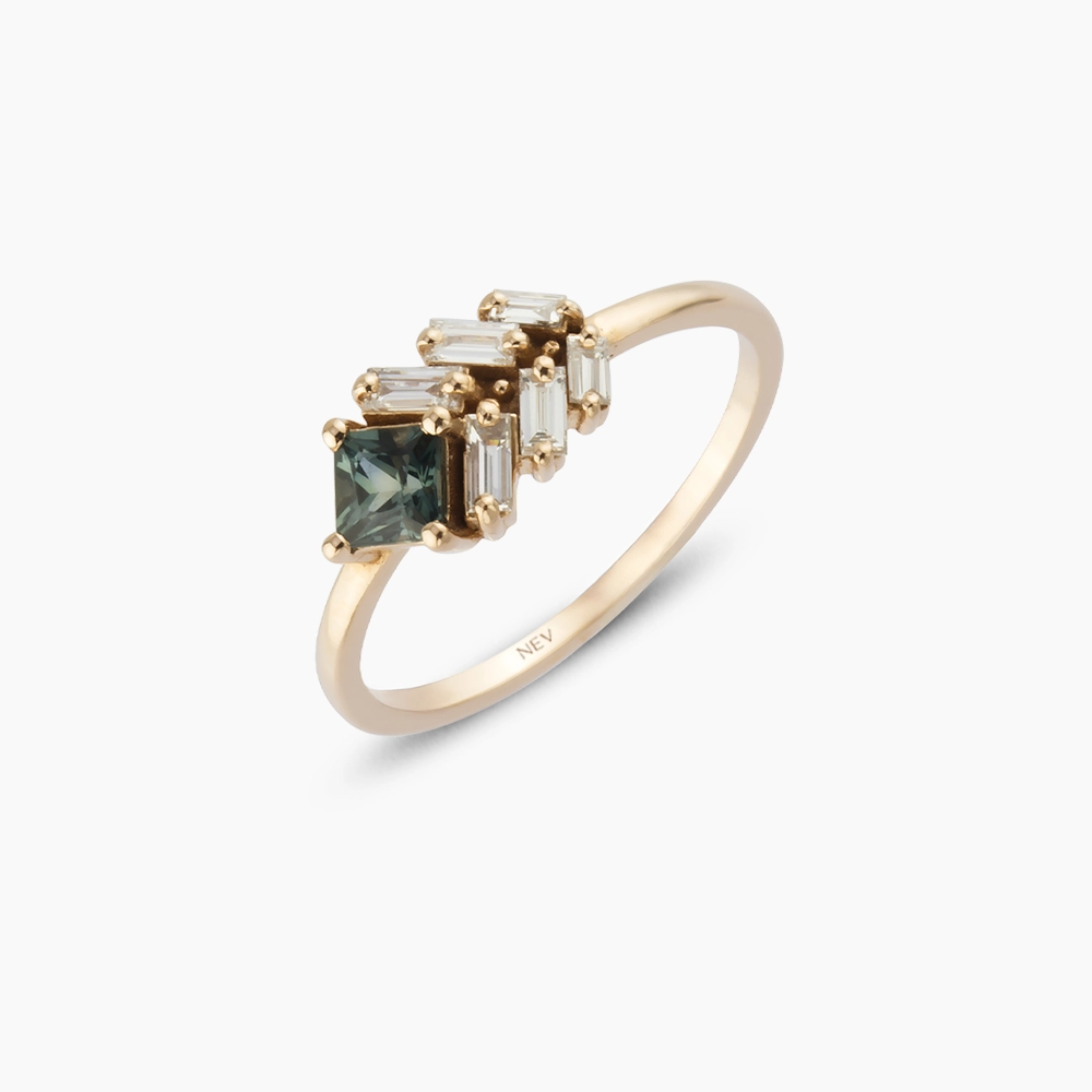 0.68 CT Green Sapphire and Baguette Cut Diamond Rose Gold Ring - 3