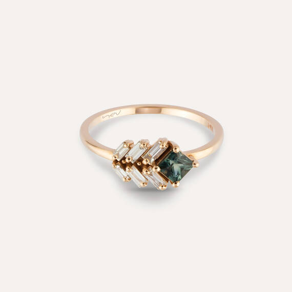 0.68 CT Green Sapphire and Baguette Cut Diamond Rose Gold Ring - 4