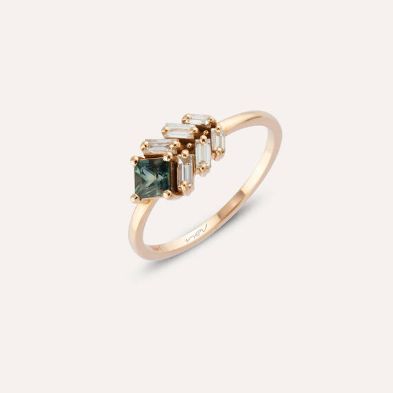 0.68 CT Green Sapphire and Baguette Cut Diamond Rose Gold Ring - 3