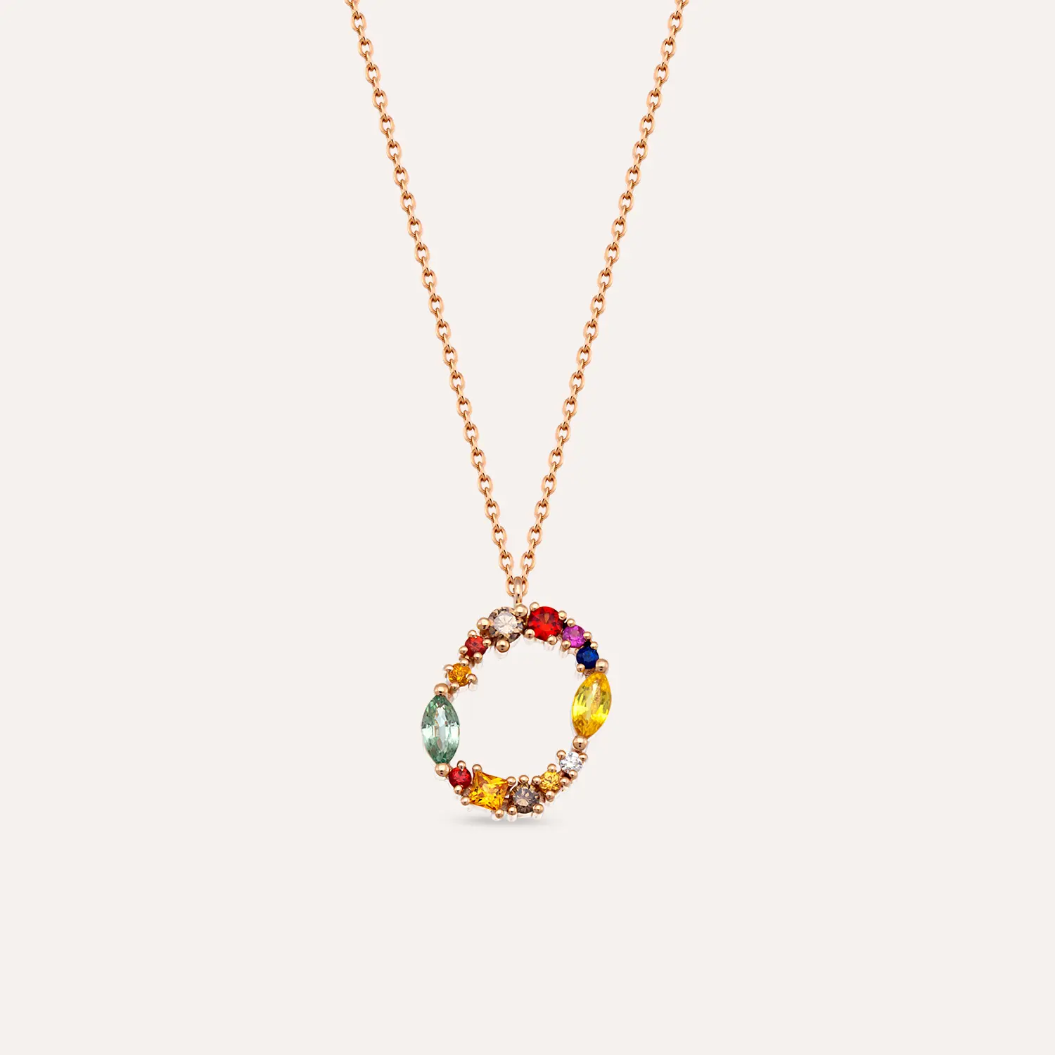 O Harf 0.76 CT Brown Pırlanta ve Multicolor Safir Taşlı Kolye - 1