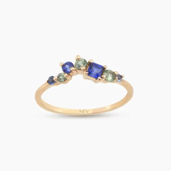 0.62 CT Multicolor Safir Taşlı Rose Altın Yüzük - 1