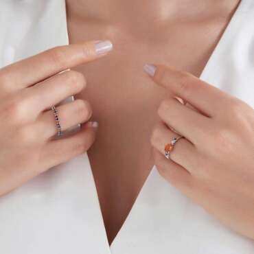 0.62 CT Multicolor Safir Taşlı Yarımtur Beyaz Altın Yüzük - Nev Jewellery (1)