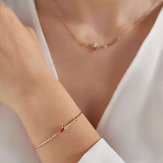 0.62 CT Multicolor Safir ve Pırlanta Taşlı Rose Altın Bileklik - 5