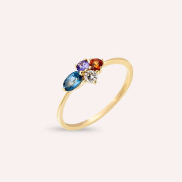 0.62 CT Multicolor Safir ve Pırlanta Taşlı Sarı Altın Yüzük - Nev Jewellery (1)