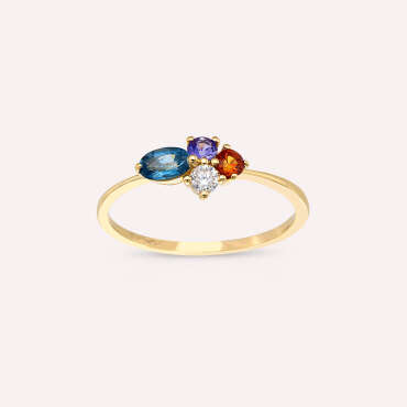 0.62 CT Multicolor Sapphire and Diamond Yellow Gold Ring - Nev Jewellery