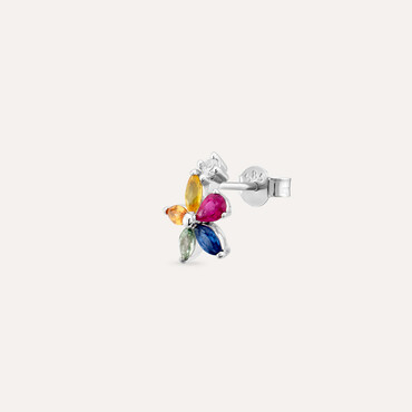 0.63 CT Diamond, Ruby and Multicolor Sapphire Mini Single Earring - Nev Jewellery