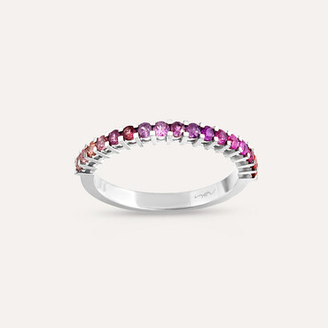 0.63 CT Multicolor Safir Taşlı Yarımtur Beyaz Altın Yüzük - Nev Jewellery (1)