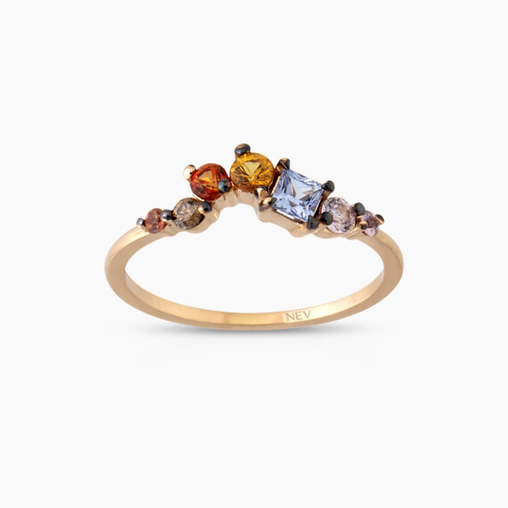 0.57 CT Multicolor Safir ve Brown Pırlanta Taşlı Rose Altın Yüzük - Nev Jewellery