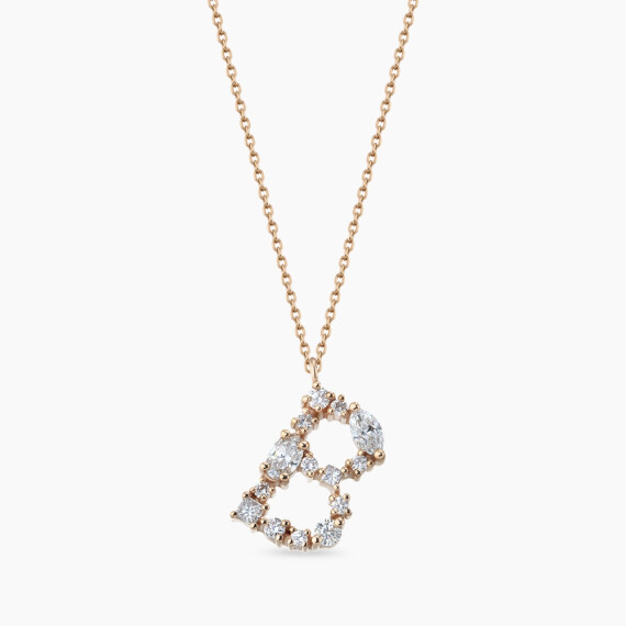 B Harf 0.64 CT Markiz ve Oval Kesim Pırlanta Taşlı Rose Altın Kolye - Nev Jewellery