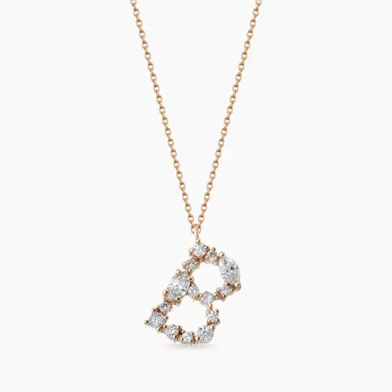 B Harf 0.64 CT Markiz ve Oval Kesim Pırlanta Taşlı Rose Altın Kolye - 1
