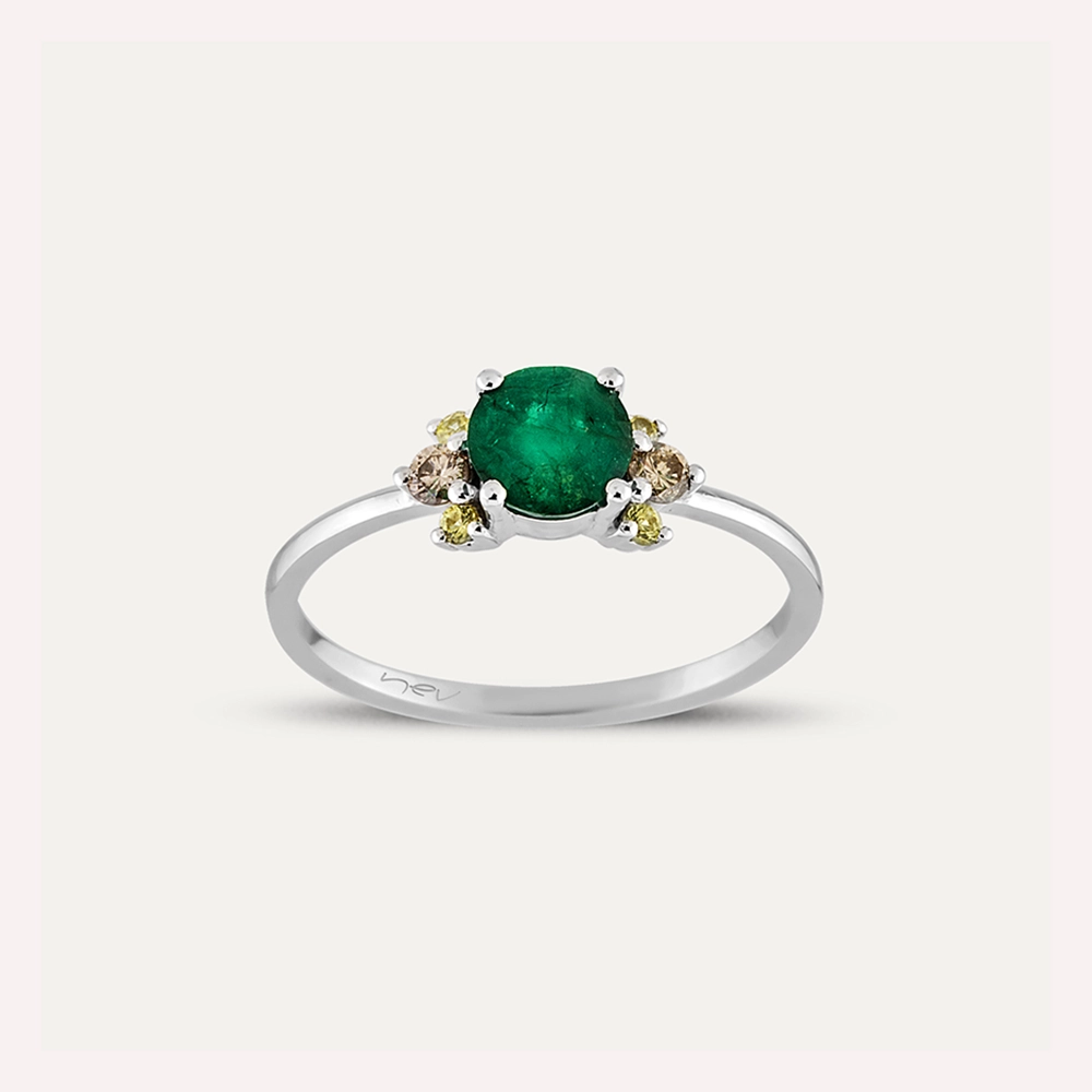 0.88 CT Multicolor Safir ve Zümrüt Taşlı Beyaz Altın Yüzük - Nev Jewellery (1)