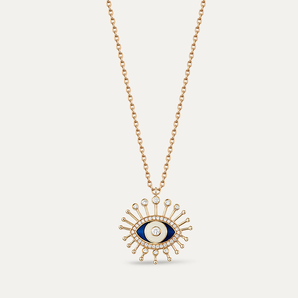 0.65 CT Diamond and Navy Blue Enamel Rose Gold Necklace - 1