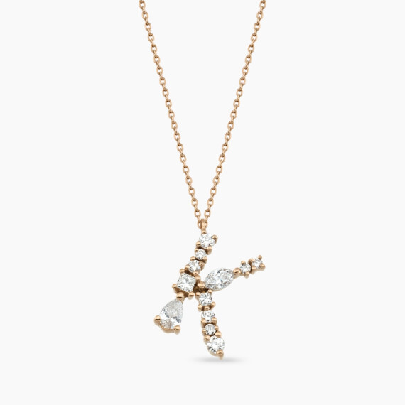 K Harf 0.65 CT Markiz ve Damla Kesim Pırlanta Taşlı Rose Altın Kolye - Nev Jewellery