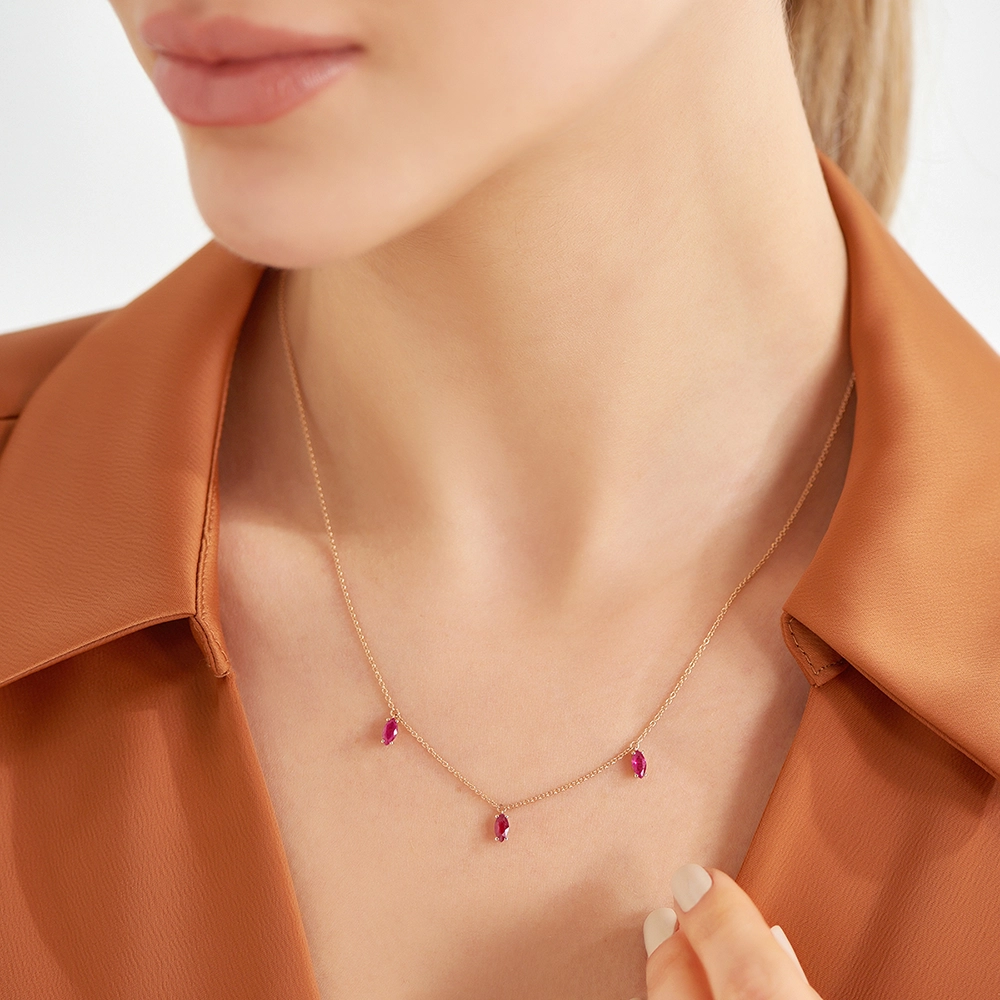 0.65 CT Marquise Cut Ruby Rose Gold Necklace - Nev Jewellery (1)