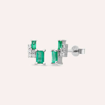 0.66 CT Baguette Cut Emerald White Gold Earring - Nev Jewellery