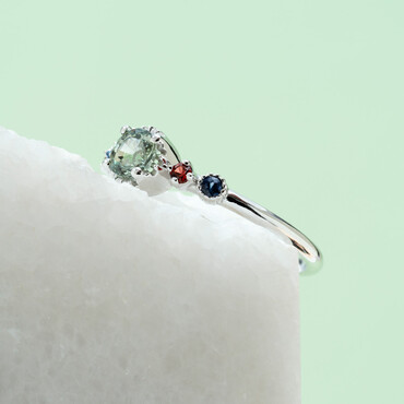 0.67 CT Multicolor Safir Taşlı Beyaz Altın Yüzük - Nev Jewellery (1)