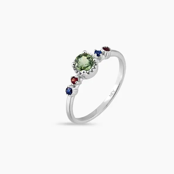0.67 CT Multicolor Sapphire White Gold Ring - 4