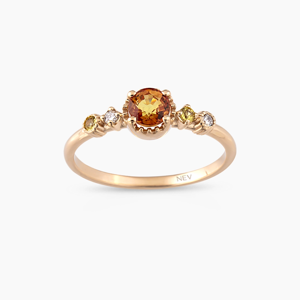 0.68 CT Multicolor Safir ve Pırlanta Taşlı Rose Altın Yüzük - 1