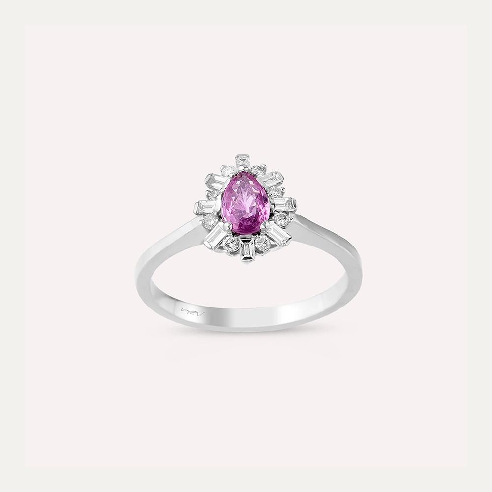 0.68 CT Pink Safir ve Baget Pırlanta Taşlı Anturaj Yüzük - Nev Jewellery (1)