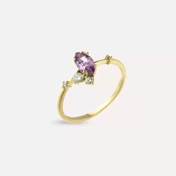 0.69 CT Pink Sapphire and Diamond Yellow Gold Ring - 2
