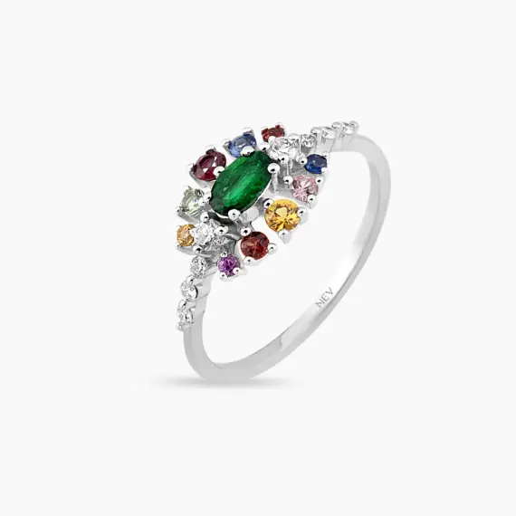 0.79 CT Emerald, Multicolor Sapphire and Diamond Ring - 4