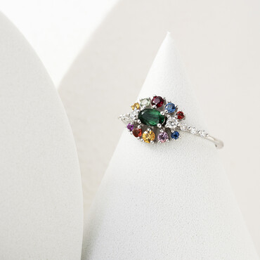 0.79 CT Emerald, Multicolor Sapphire and Diamond Ring - Nev Jewellery (1)
