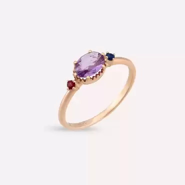 0.70 CT Multicolor Safir Taşlı Rose Altın Yüzük - Nev Jewellery (1)