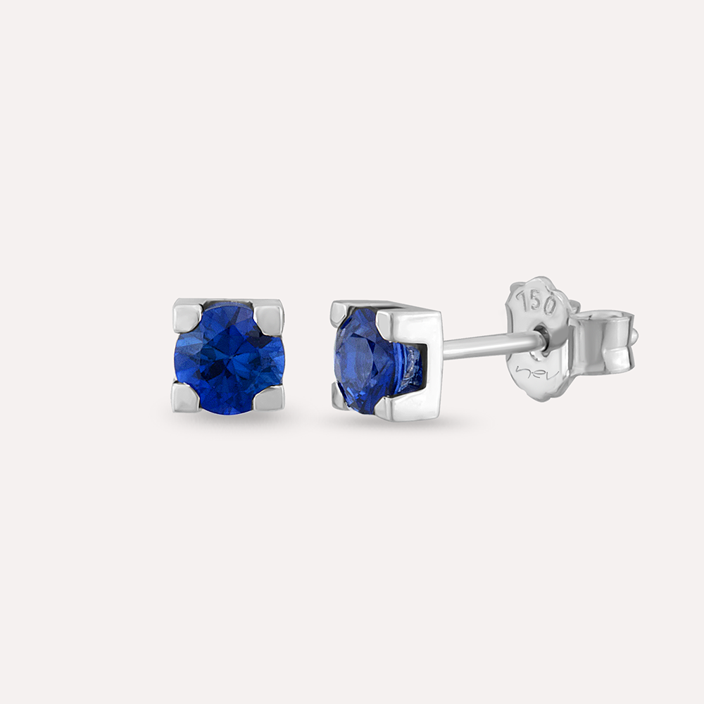 0.72 CT Safir Taşlı Beyaz Altın Küpe - 1