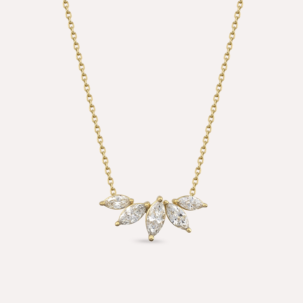 0.73 CT Markiz Kesim Pırlanta Taşlı Sarı Altın Kolye - Nev Jewellery (1)