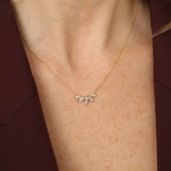 0.73 CT Markiz Kesim Pırlanta Taşlı Sarı Altın Kolye - Nev Jewellery
