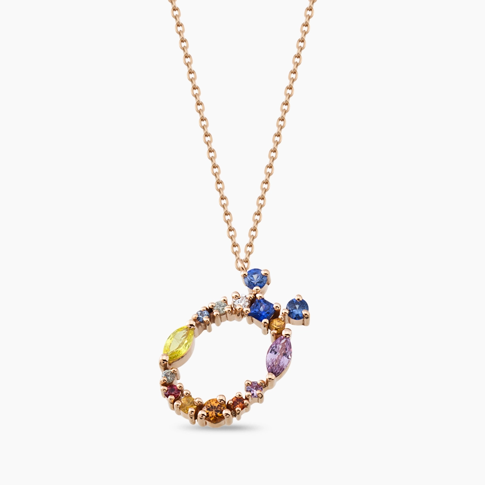 0.89 CT Multicolor Sapphire and Brown Diamond Ö Letter Necklace - 1
