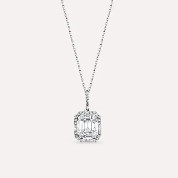 0.74 CT Baguette Cut Diamond White Gold Necklace - 1