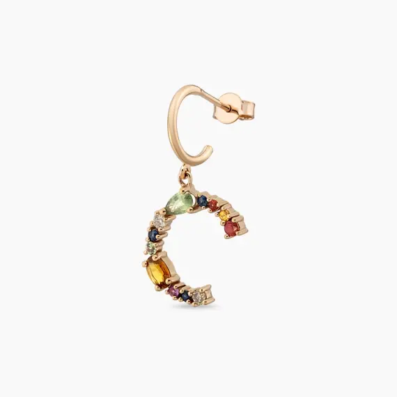 0.74 CT Multicolor Sapphire and Brown Diamond C Letter Single Earring - 1