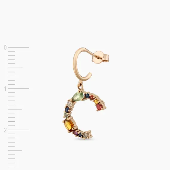 0.74 CT Multicolor Sapphire and Brown Diamond C Letter Single Earring - 4
