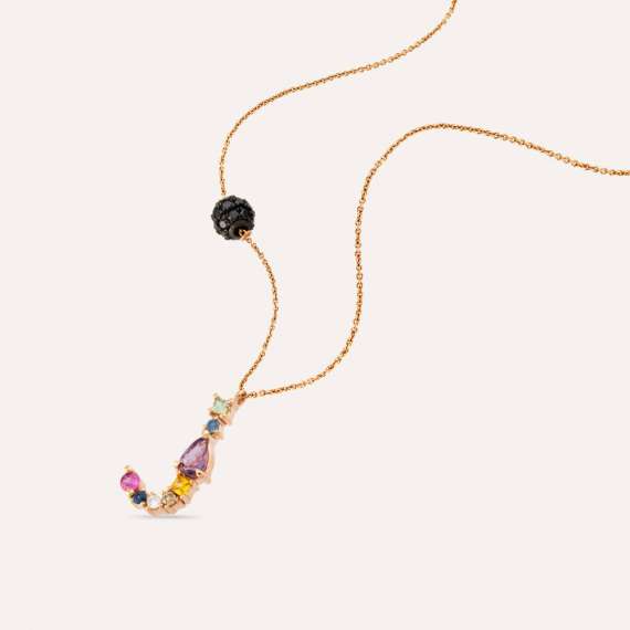 J Harf 0.75 CT Brown Pırlanta ve Multicolor Safir Taşlı Kolye - 3