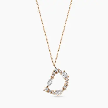 D Harf 0.70 CT Damla ve Markiz Kesim Pırlanta Taşlı Rose Altın Kolye - Nev Jewellery (1)