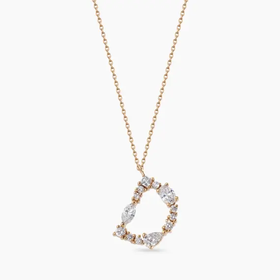 0.70 CT Pear and Marquise Cut Diamond Rose Gold D Letter Necklace - 1