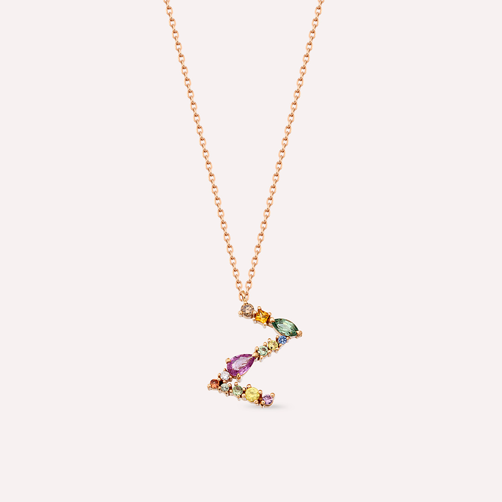 0.77 CT Brown Diamond and Multicolor Sapphire Z Letter Pendant - 1