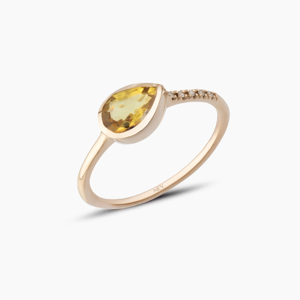 0.77 CT Damla Kesim Yellow Safir ve Pırlanta Taşlı Rose Altın Yüzük - Nev Jewellery (1)