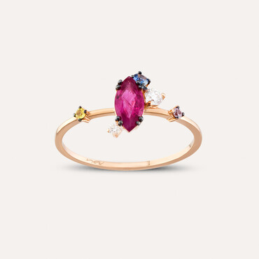 1.07 CT Ruby and Multicolor Sapphire Rose Gold Ring - Nev Jewellery