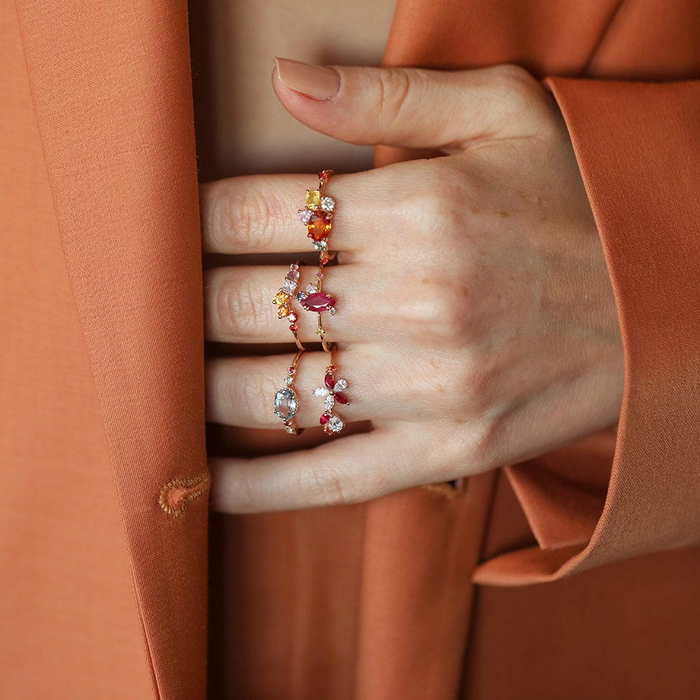 1.07 CT Yakut ve Multicolor Safir Taşlı Rose Altın Yüzük - Nev Jewellery (1)