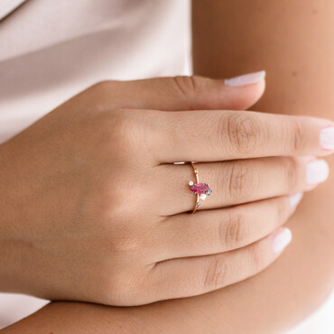 1.07 CT Yakut ve Multicolor Safir Taşlı Rose Altın Yüzük - Nev Jewellery