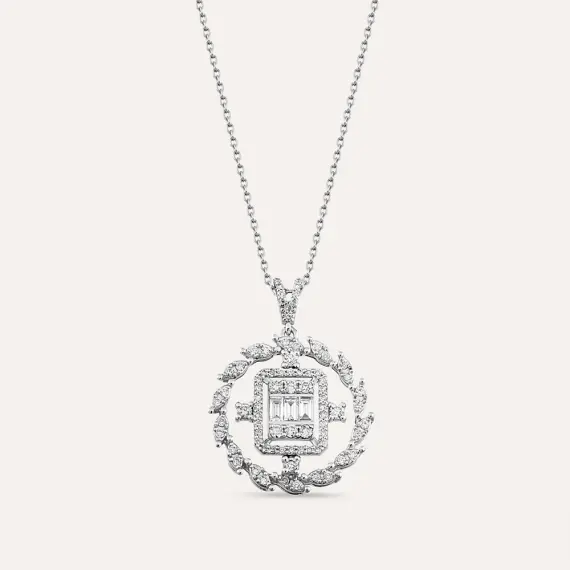 0.78 CT Baget Kesim Pırlanta Taşlı Beyaz Altın Kolye - 1