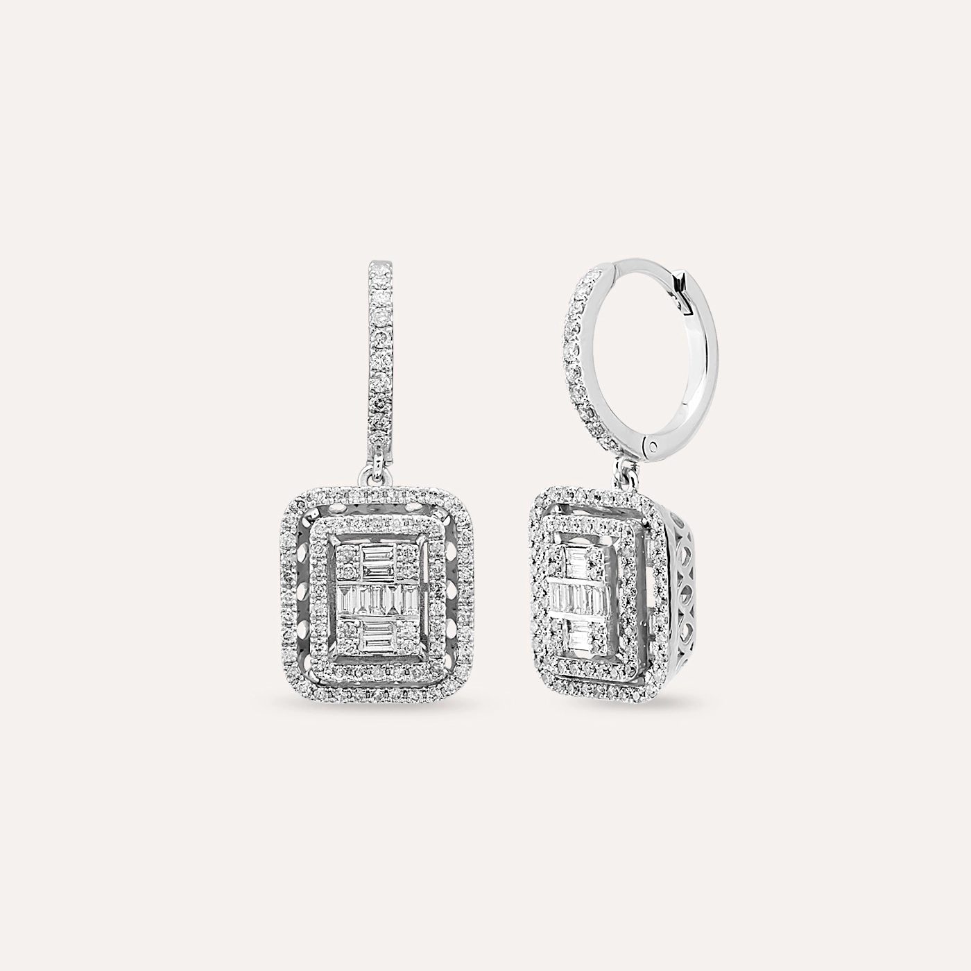 0.78 CT Baguette Cut Diamond White Gold Earring - 1